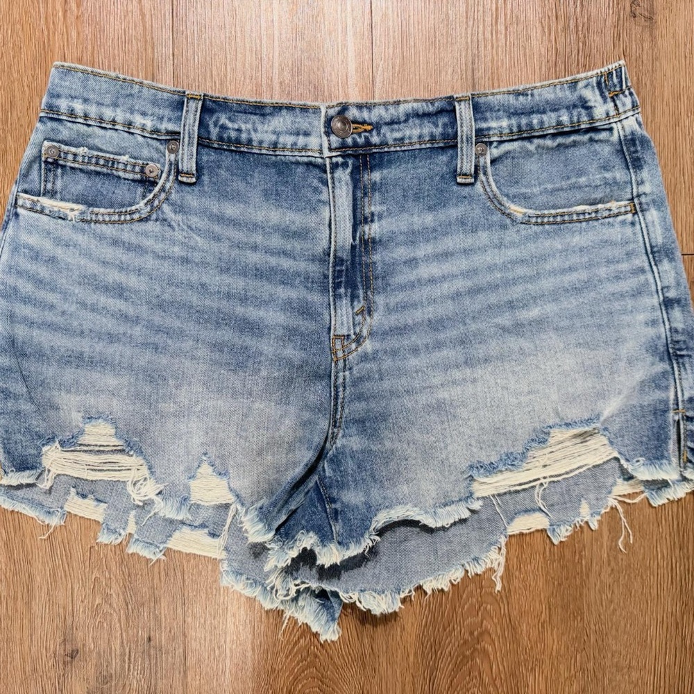 Aerie Blue Jean Shorts Distressed Raw Hem